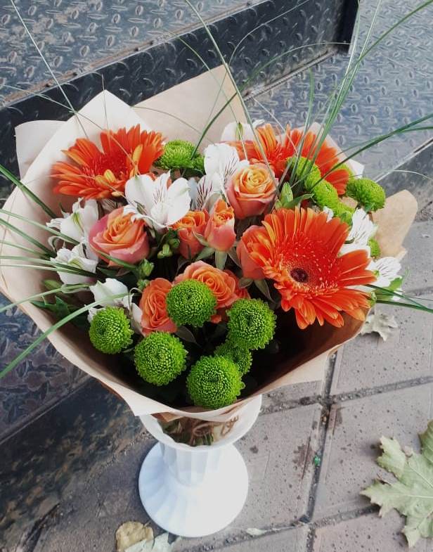 Букет цветов из: Герберы, Хризантемы, Альстромерии и Розы в Глаголево