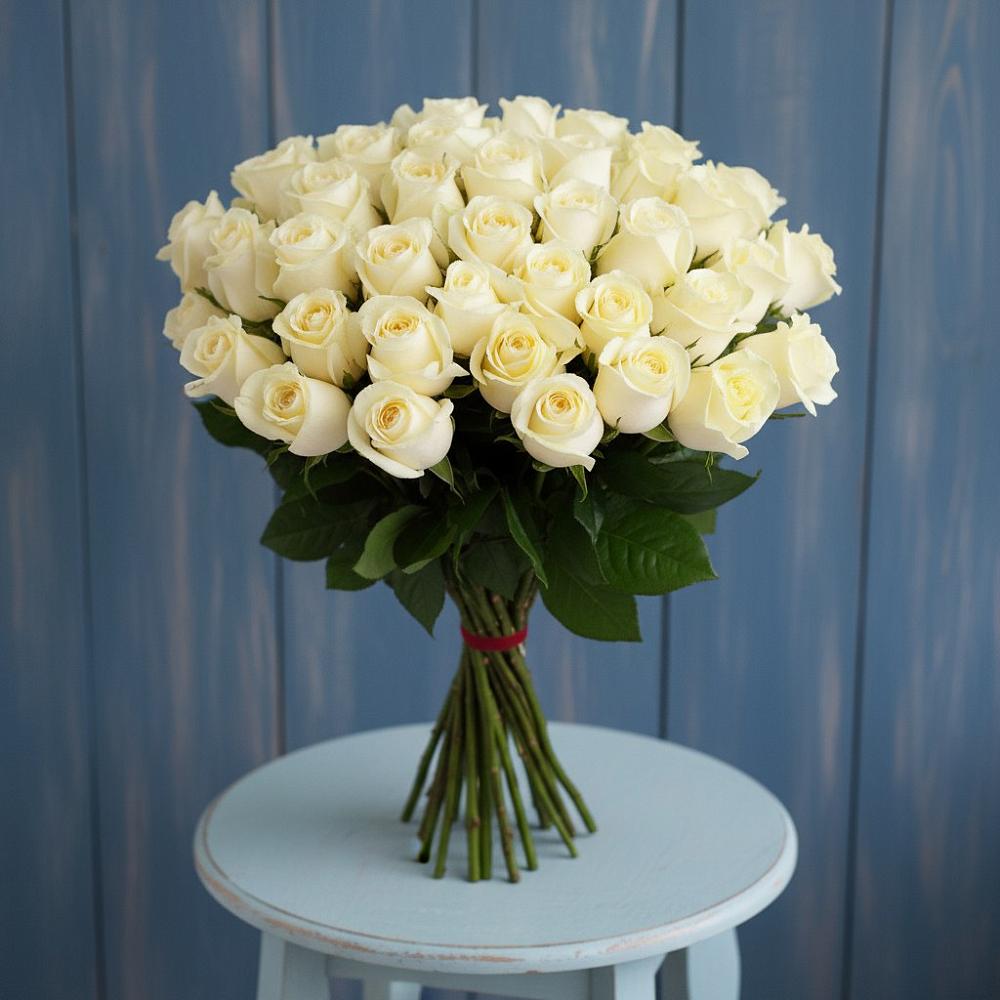 Букет 51 Белая роза Эдлесс Лав в Глаголево
