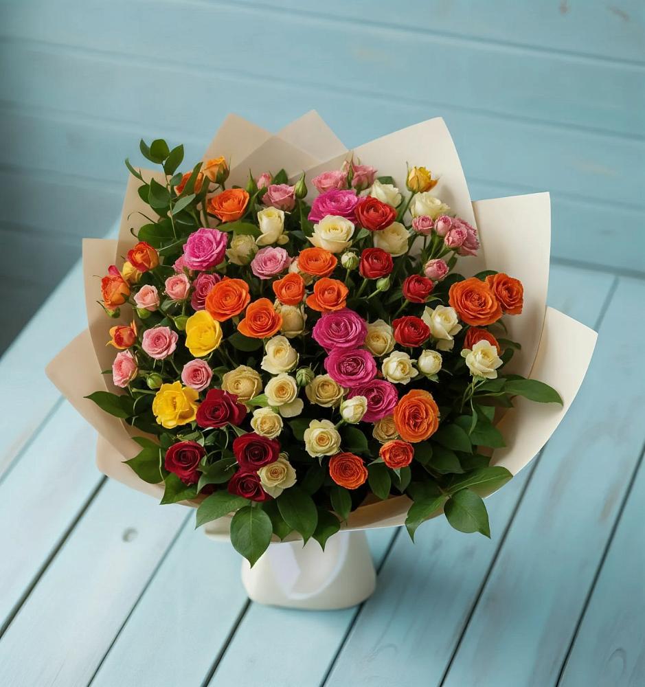 Букет Микс из разноцветных кустовых роз в Глаголево