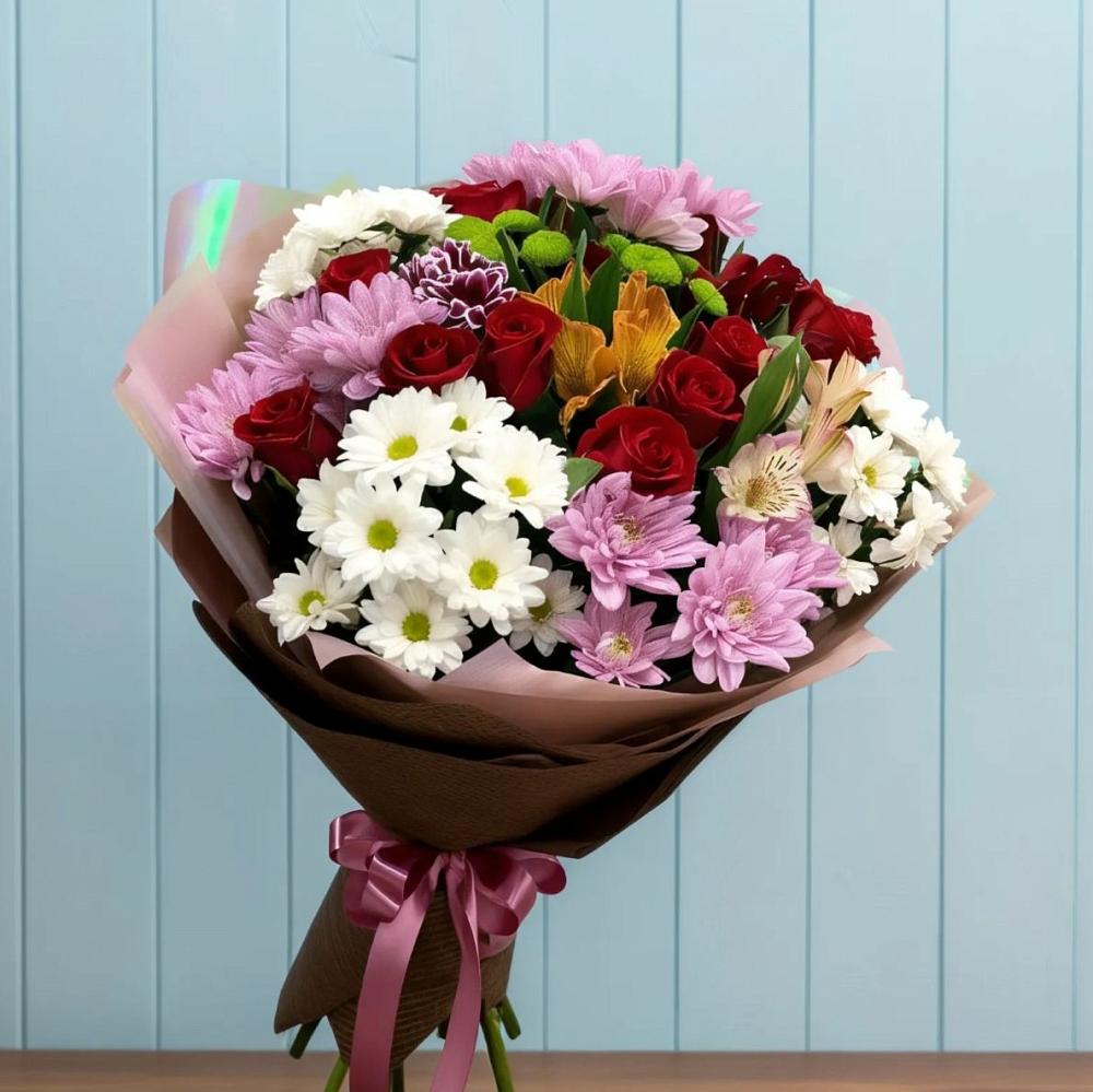 Букет цветов из: Розы, Хризантемы и Альстромерии в Глаголево