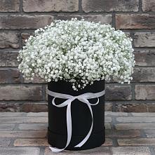 Цветочная композиция из Гипсофила в шляпной коробке в Глаголево