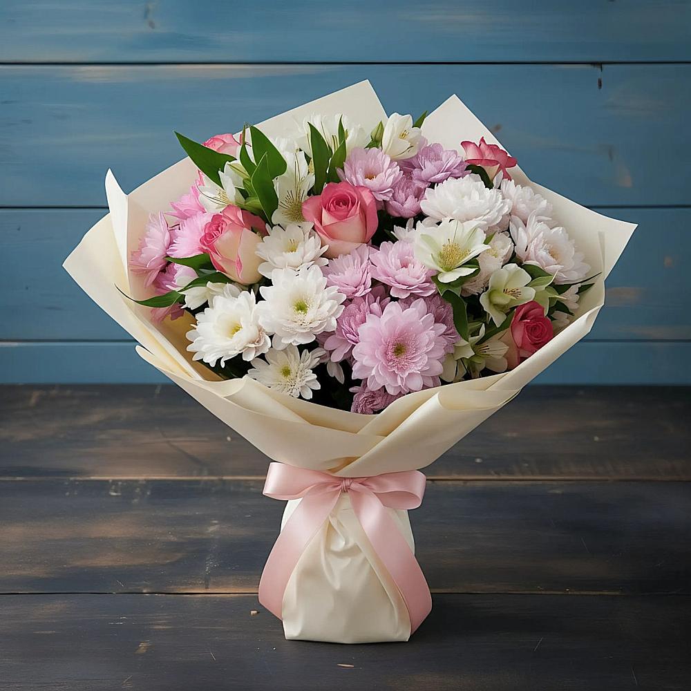 Букет цветов из: Хризантемы, Альстромерии и Розы в Глаголево